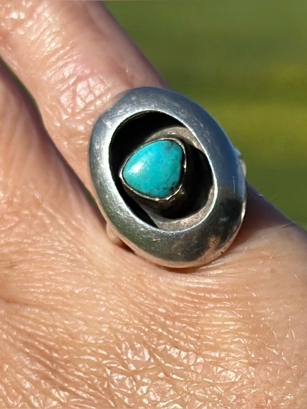 Vintage Sterling Shadowbox Turquoise Ring size 5